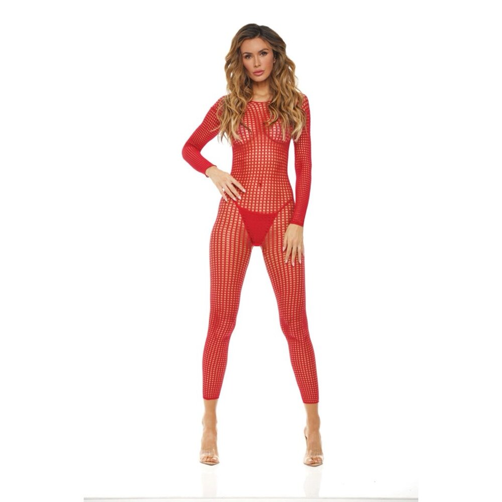 Rene Rofe Crotchless Bodystocking - One Size - Red
